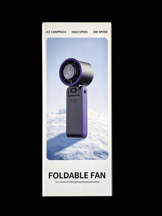 Foldable Ice Compress Fan — 100-Speed Cooling with Metal Ice Plate