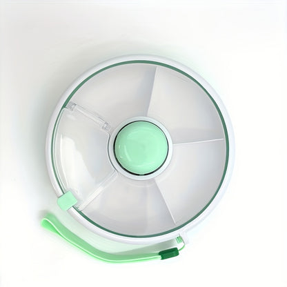 Kids snack spinner mint green 360 rotating 5-compartment travel snack container with strap